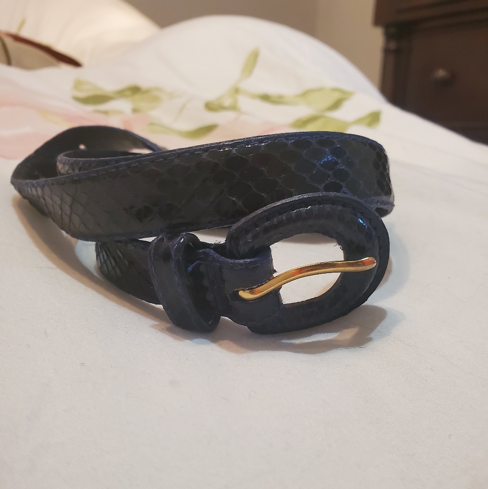 Navy Blue Genuine Snakeskin Belt